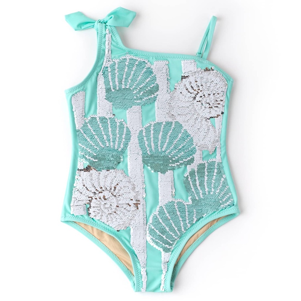 Mint Shells Girls Flip Sequin One Piece Swimsuit